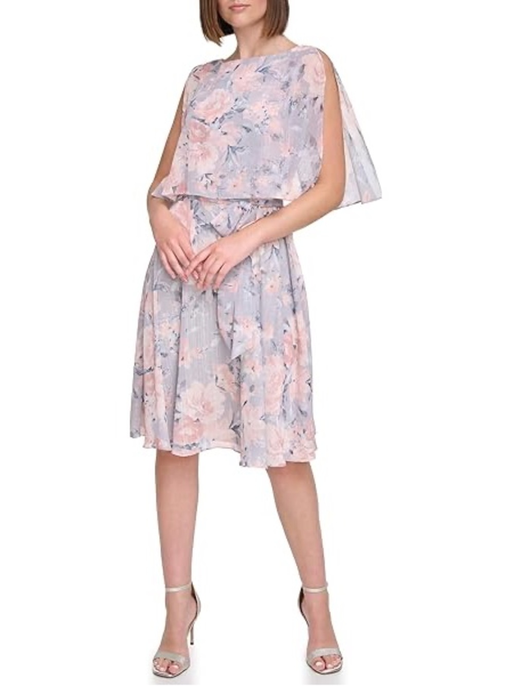 Jessica Howard Sheer Blush Pink Metallic Thread Midi Dress